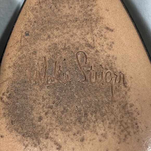 Vintage Walter Steiger Heels Pumps Sz 7.5 AA Brown Embossed Leather Handmade Ita - Picture 10 of 14